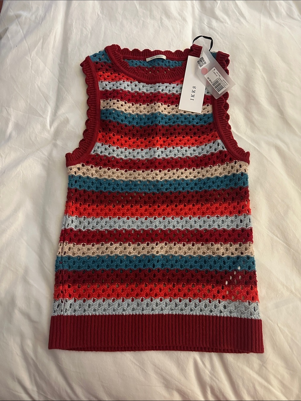 Ikks Multicolor Striped Crochet Knit Tank - Red, Blue, Cream